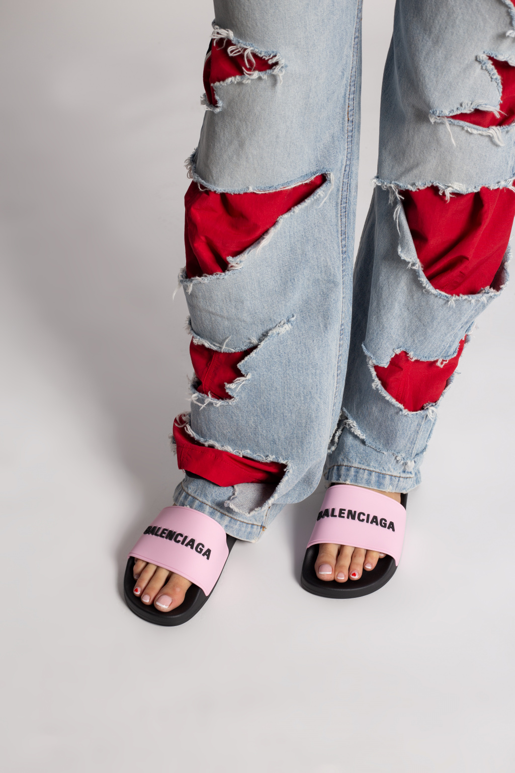 Pink Pool slides with logo Balenciaga ankle length suede